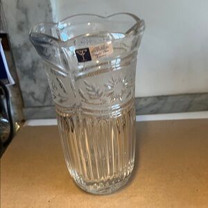 Elegant Clear Glass Vase hand cut.Yugoslavia